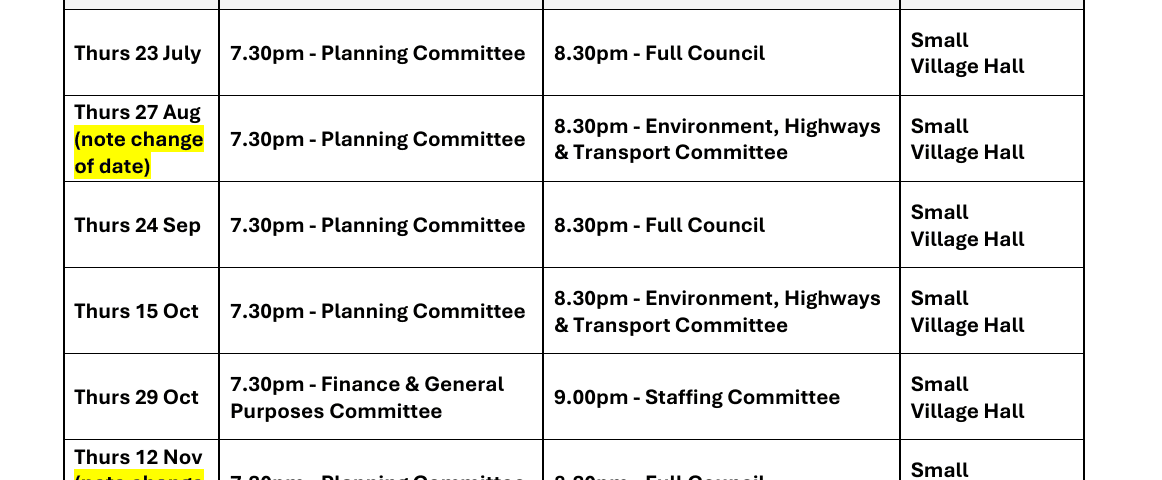 Claygate Parish Council Meetings Calendar Available Online