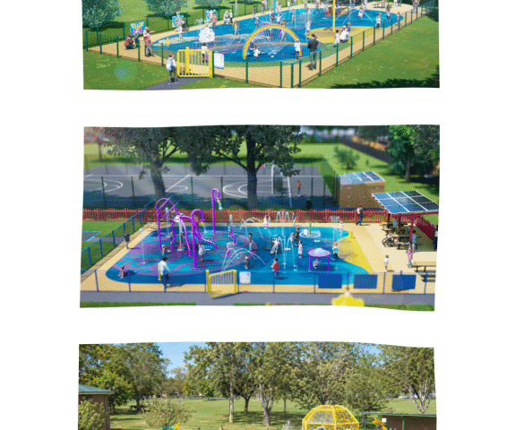 Three splash pad designs for Cobham, Hersham and Molesey.